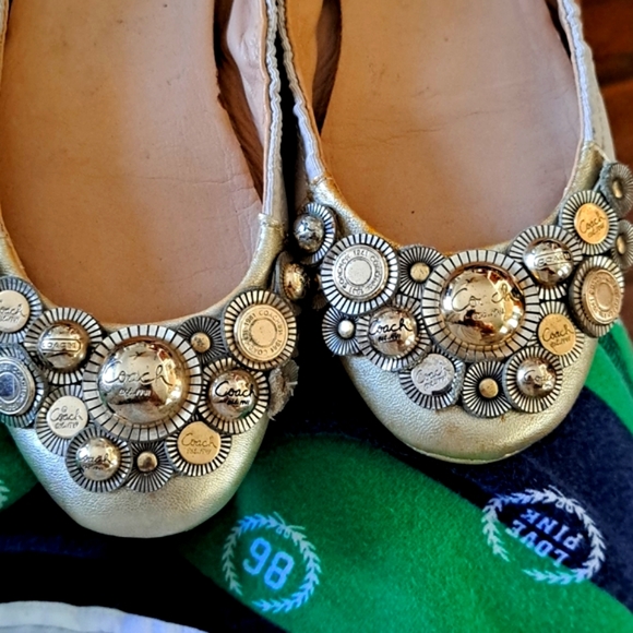 Coach Shoes - 𝅺Authentic Coach Slide Flats Ballerina.Gold and Silver Hardware Size 5 1/2.